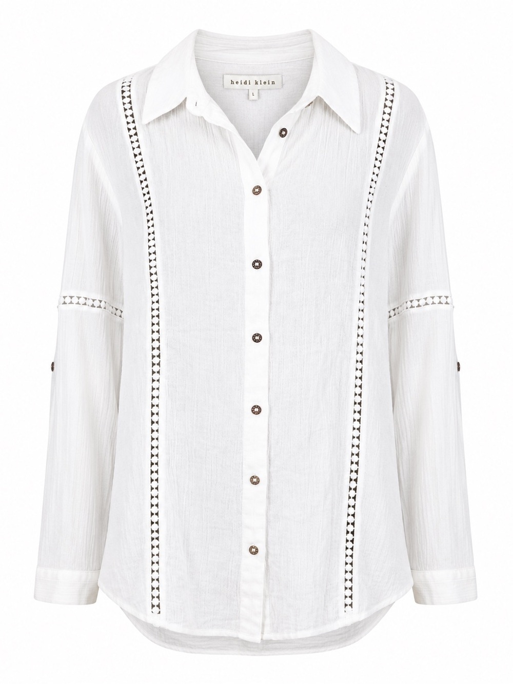 Heidi Klein White Cotton Gauze Button Shirt Boho Coastal Quiet Luxury Large